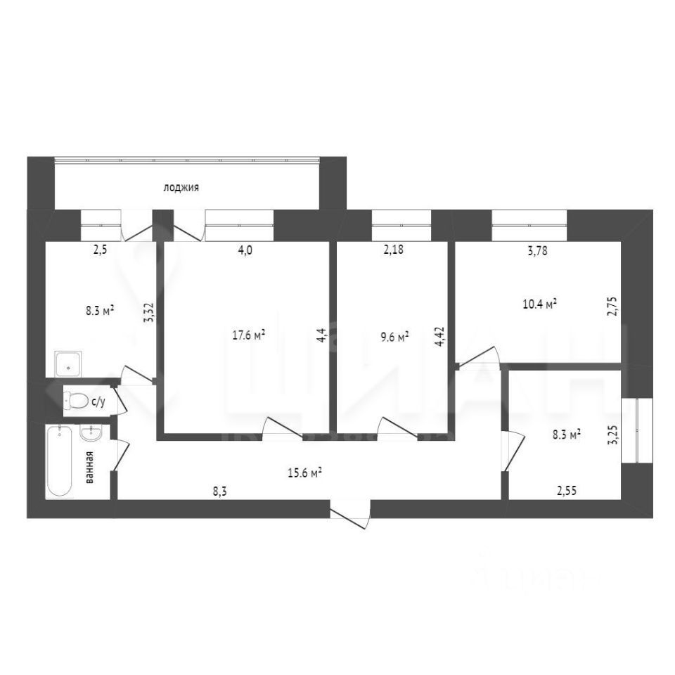 Планировка этой квартиры по данным Циан