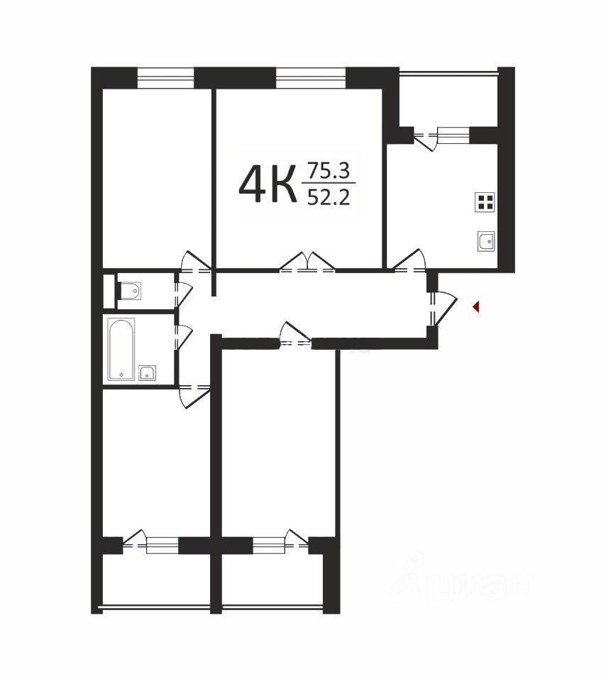 Планировка этой квартиры по данным Циан