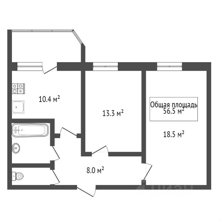 Планировка этой квартиры по данным Циан