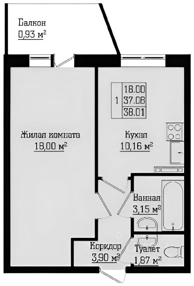 Планировка этой квартиры по данным Циан