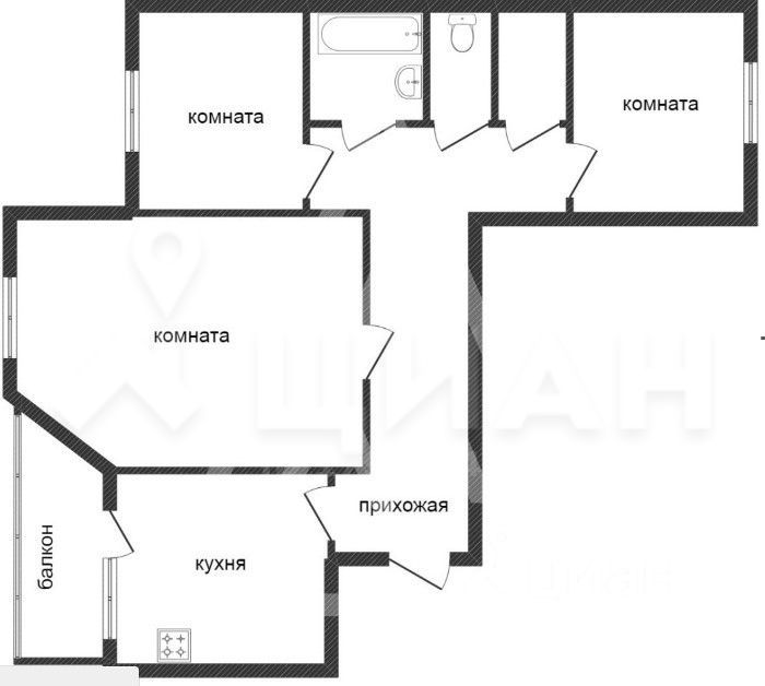 Планировка этой квартиры по данным Циан