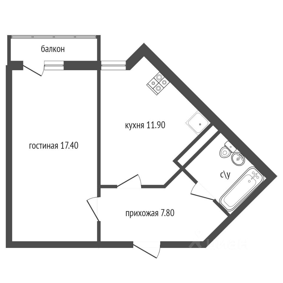 Планировка этой квартиры по данным Циан
