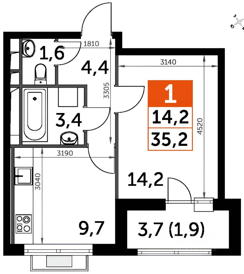 Планировка этой квартиры по данным Циан