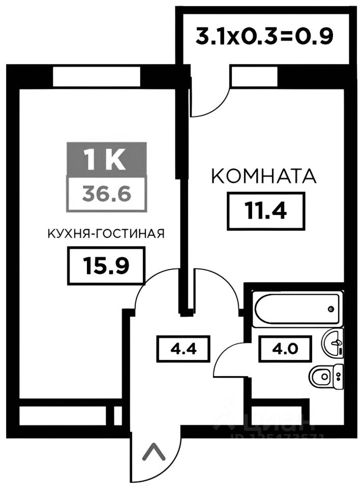 Планировка этой квартиры по данным Циан