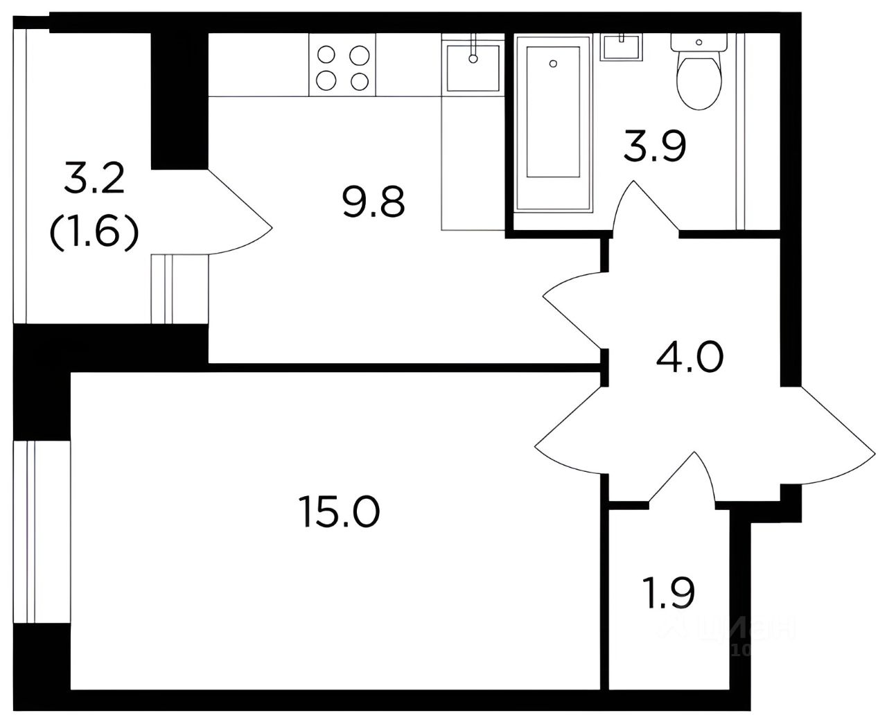 Планировка этой квартиры по данным Циан