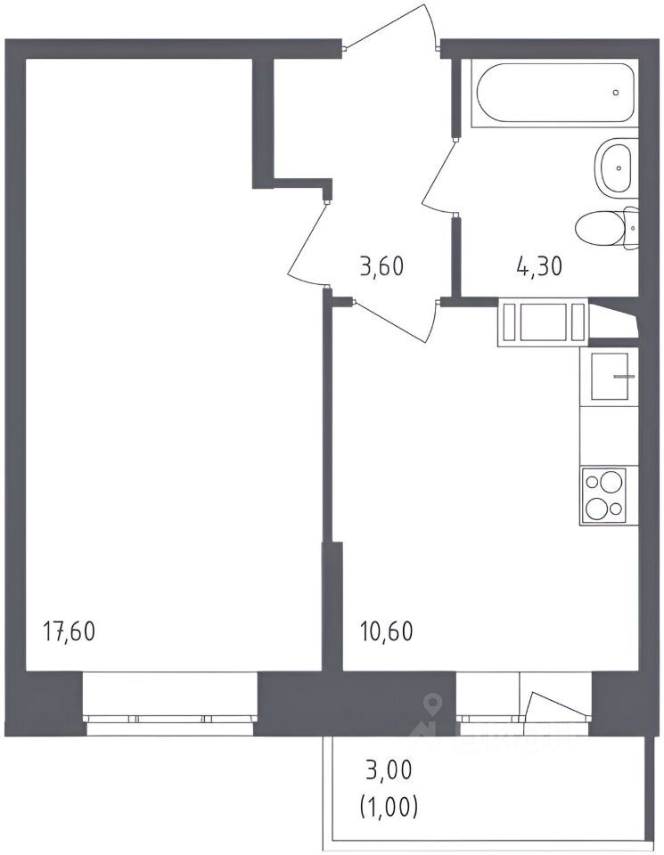 Планировка этой квартиры по данным Циан