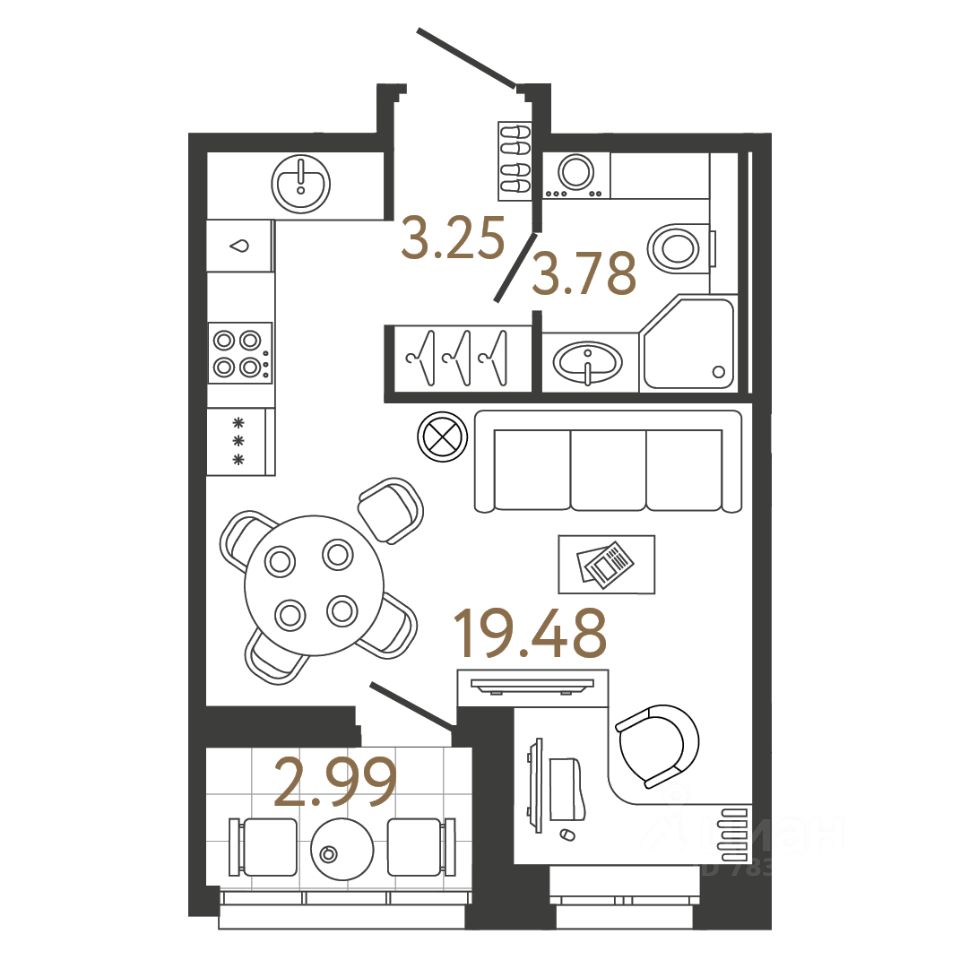 Студия, 26,5 м², 3/17 этаж