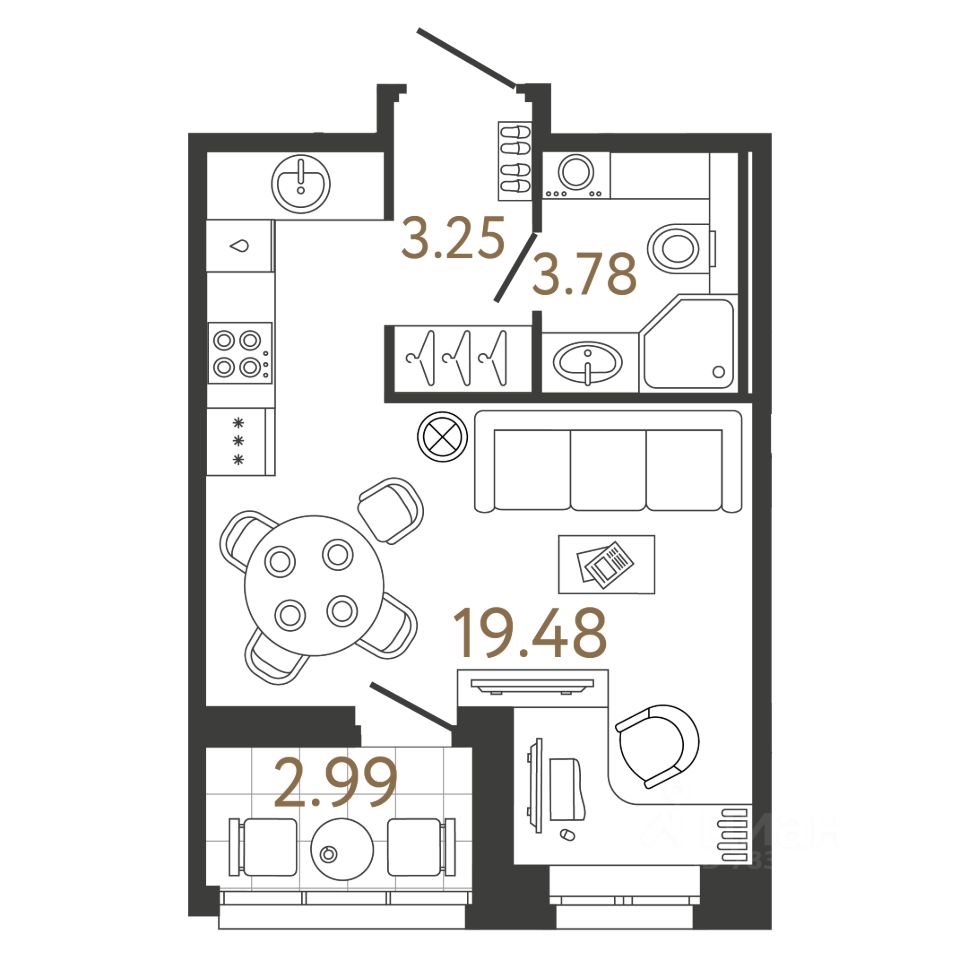 Студия, 26,5 м², 11/17 этаж