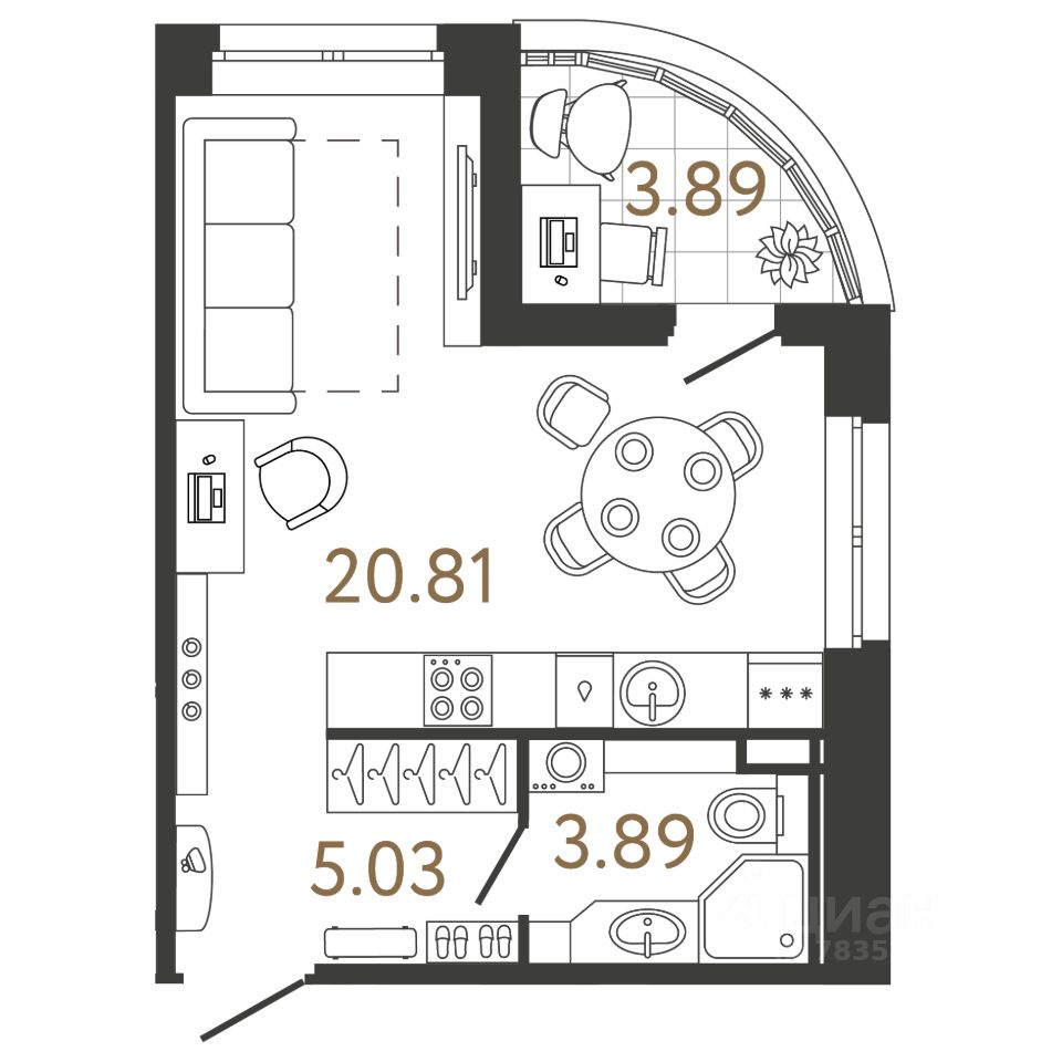 Студия, 29,7 м², 2/17 этаж