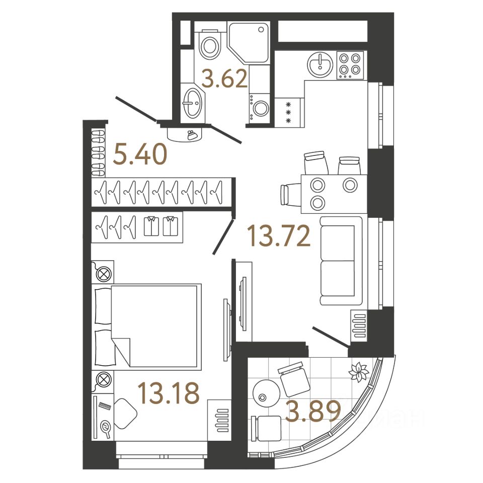 1-комн.кв., 35,9 м², 2/17 этаж