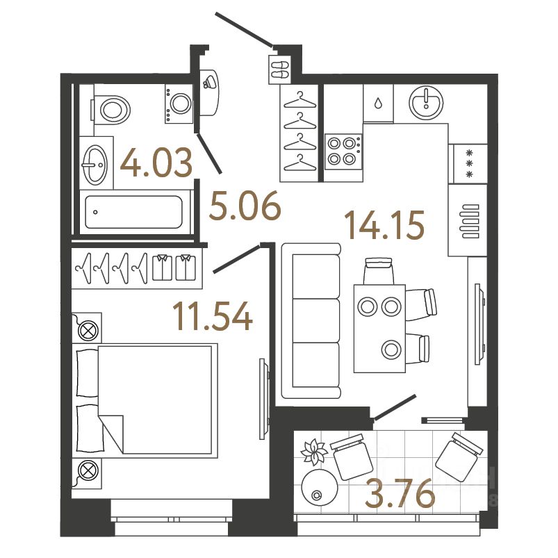 1-комн.кв., 34,8 м², 5/17 этаж