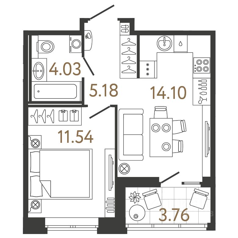 1-комн.кв., 34,9 м², 3/17 этаж