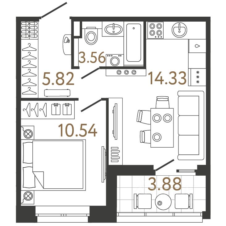 1-комн.кв., 34,2 м², 7/17 этаж
