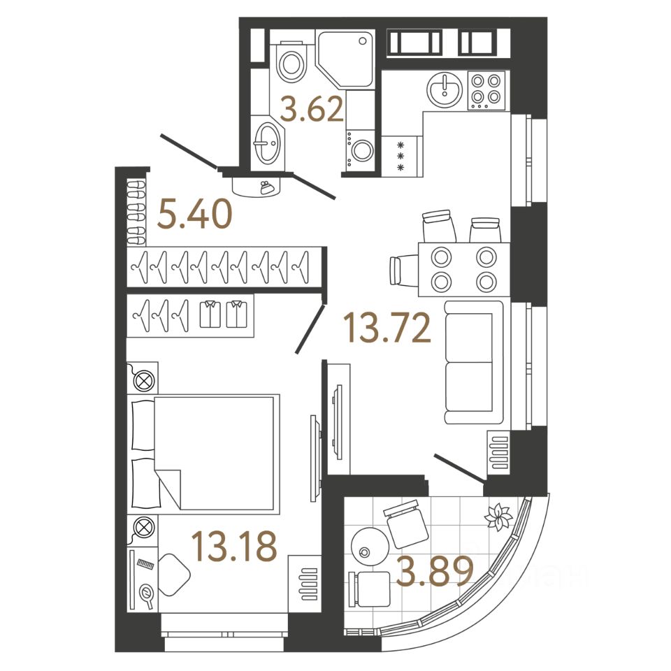 1-комн.кв., 35,9 м², 6/17 этаж