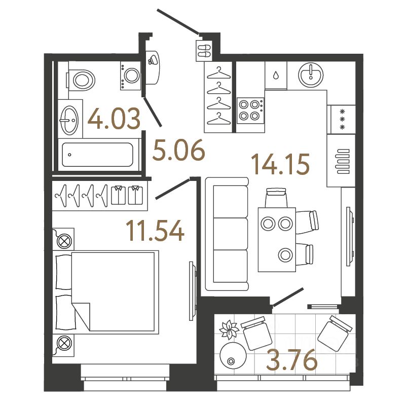 1-комн.кв., 34,8 м², 15/17 этаж