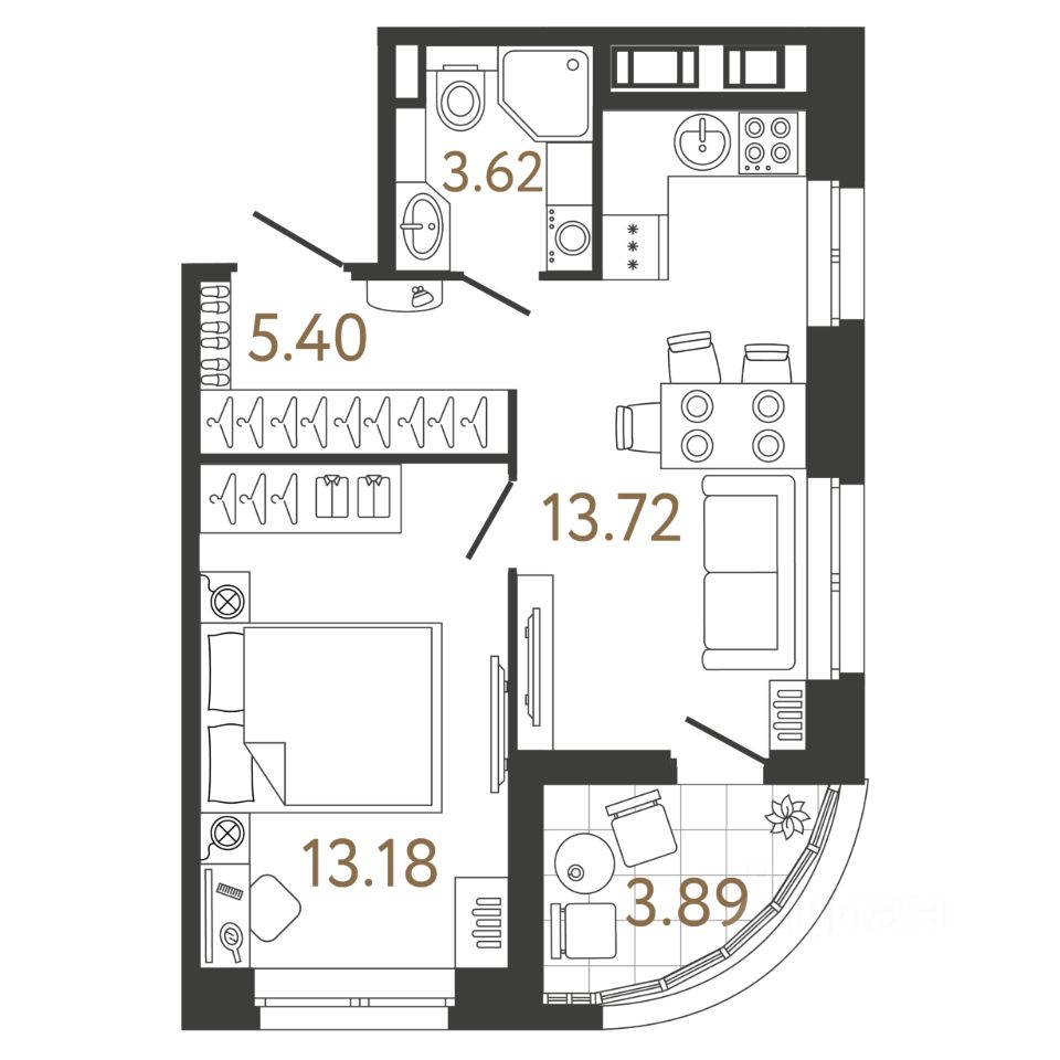 1-комн.кв., 35,9 м², 10/17 этаж