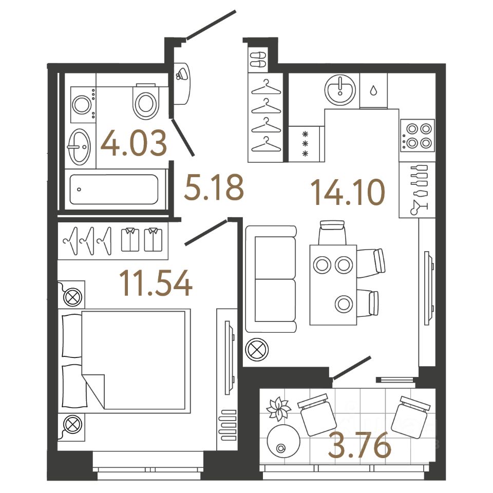 1-комн.кв., 34,9 м², 17/17 этаж