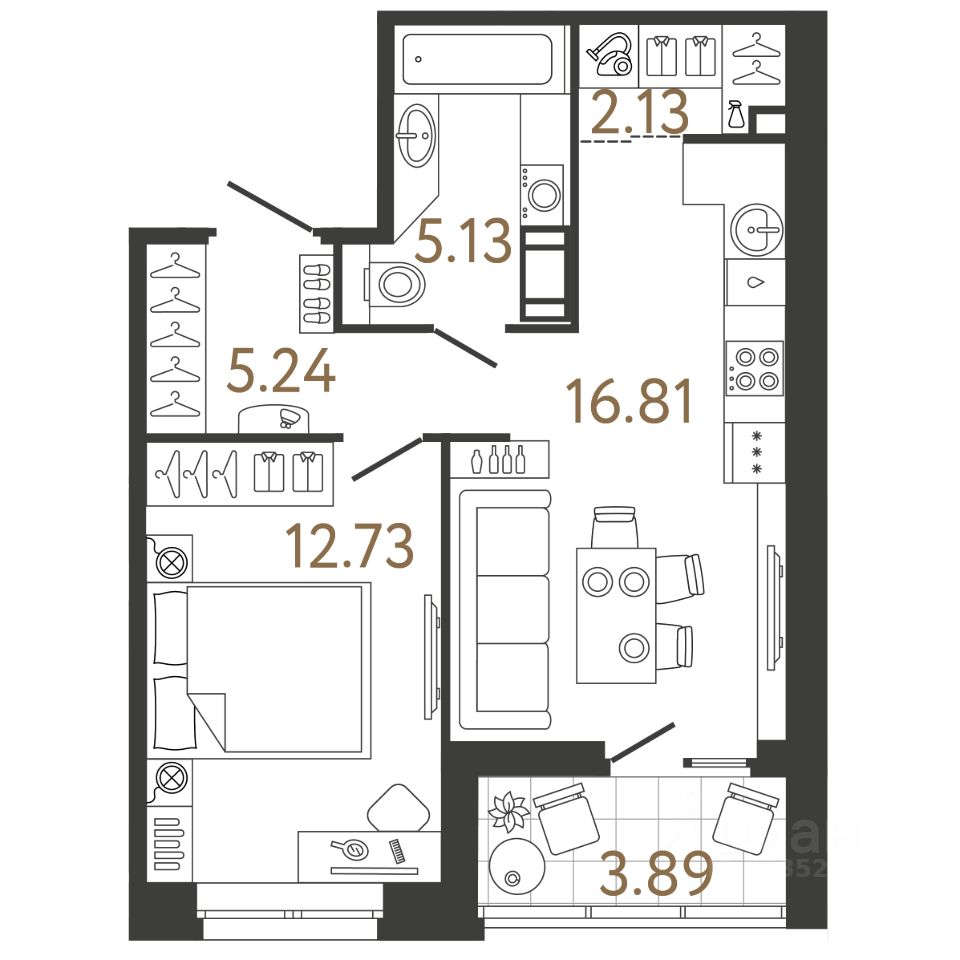 1-комн.кв., 42 м², 13/17 этаж