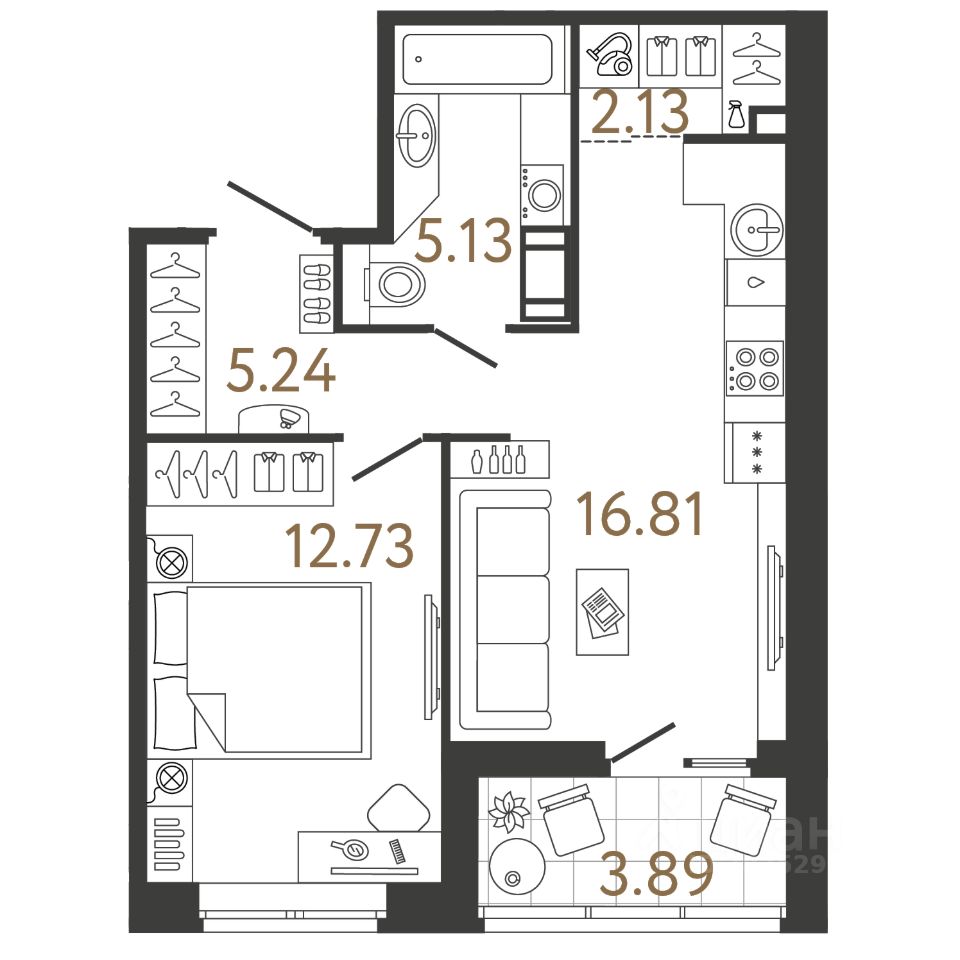 1-комн.кв., 42 м², 17/17 этаж