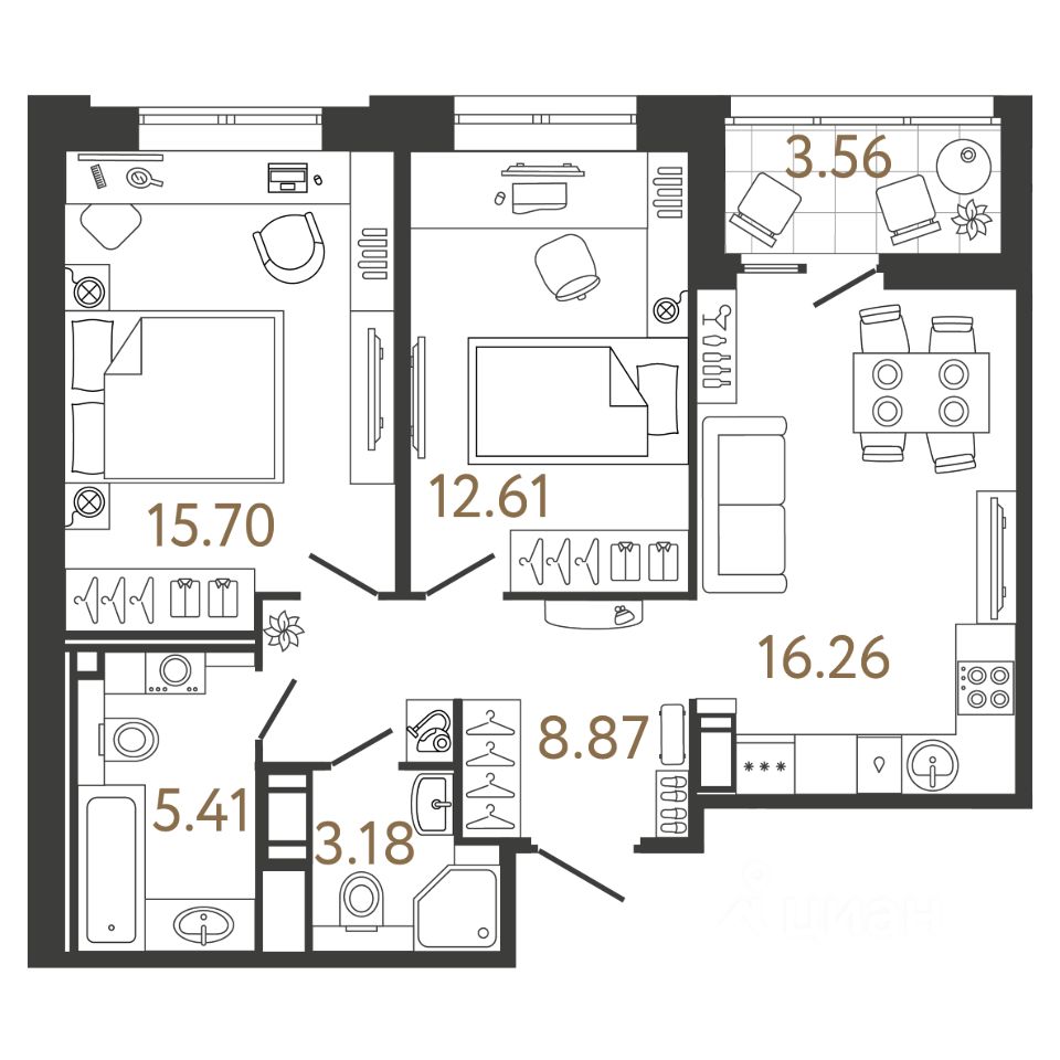 2-комн.кв., 62 м², 4/17 этаж