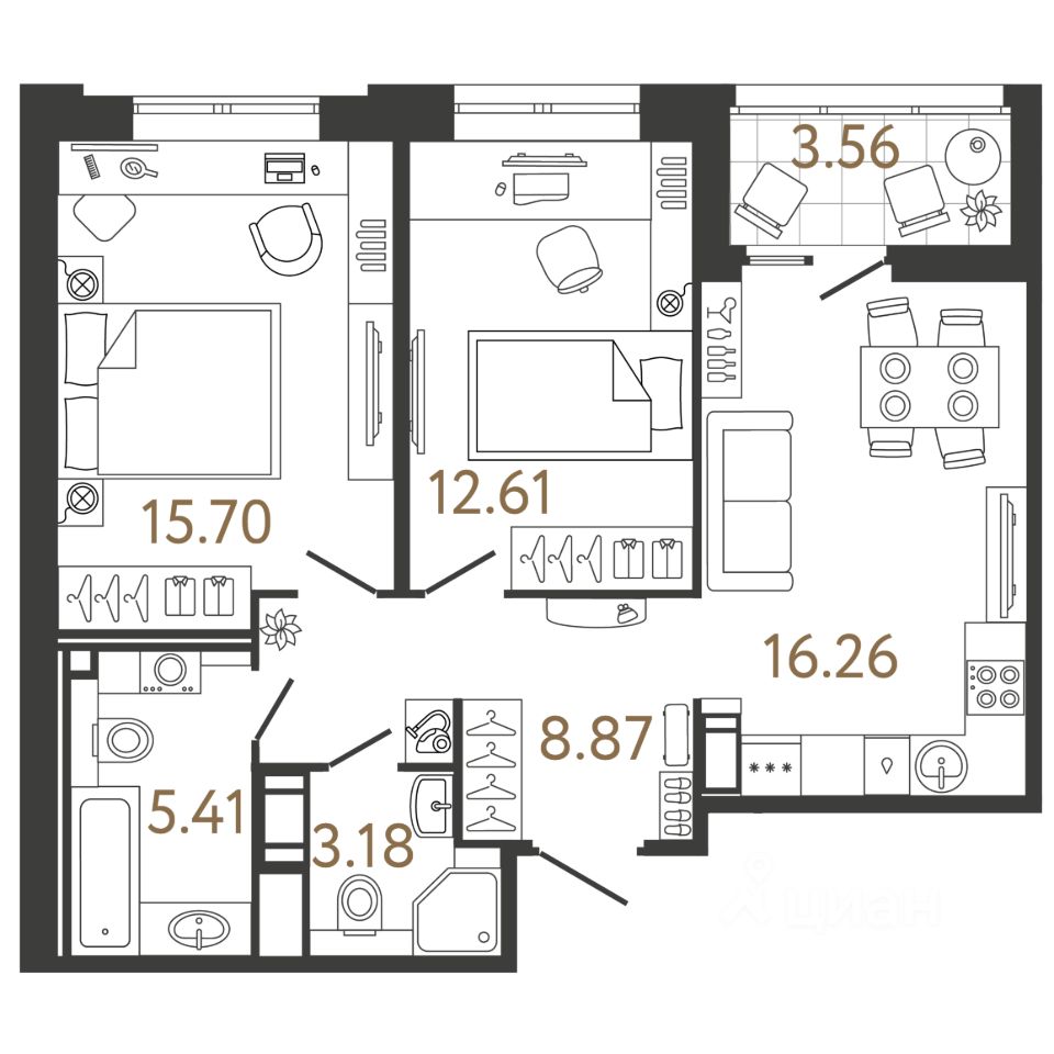 2-комн.кв., 62 м², 8/17 этаж