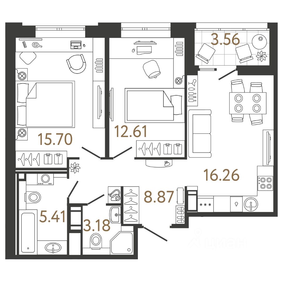 2-комн.кв., 62 м², 6/17 этаж