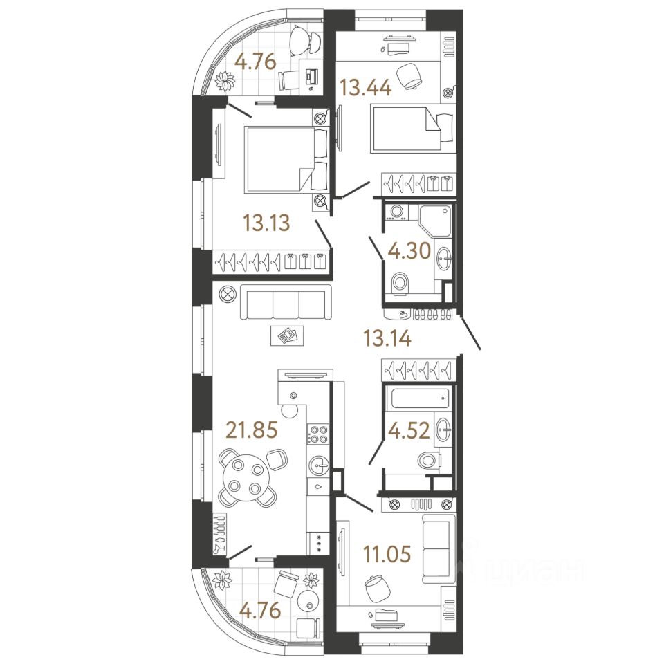 3-комн.кв., 81,4 м², 2/17 этаж