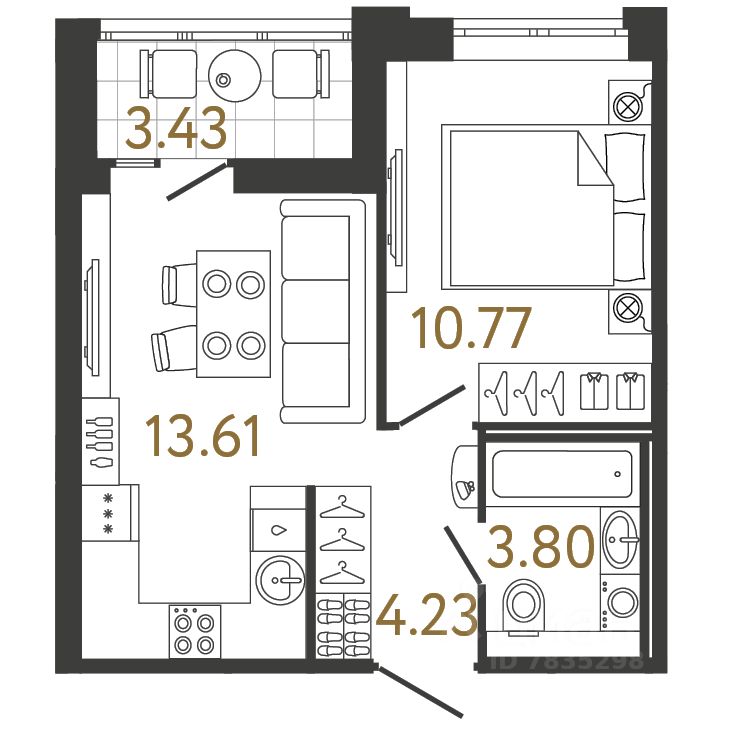 1-комн.кв., 32,4 м², 2/17 этаж