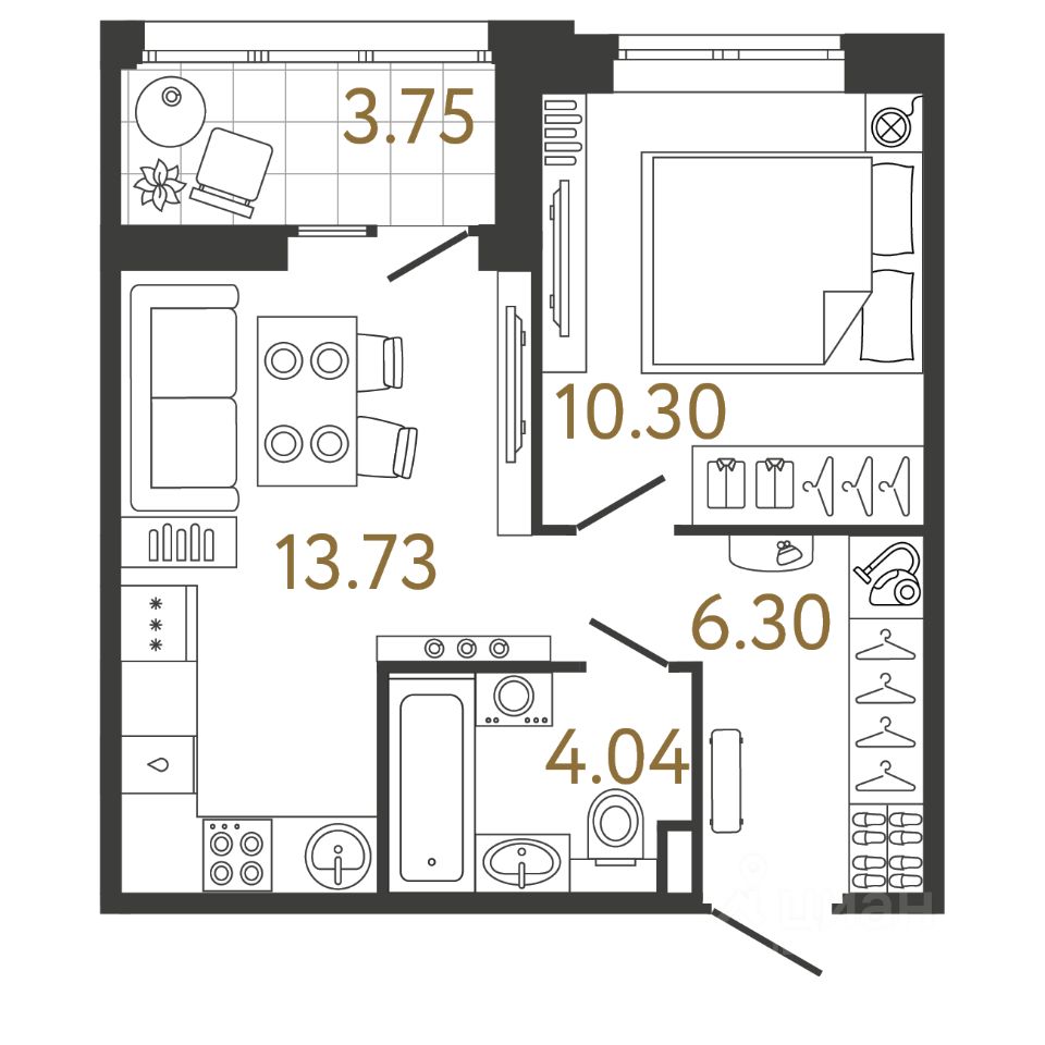 1-комн.кв., 34,4 м², 2/17 этаж