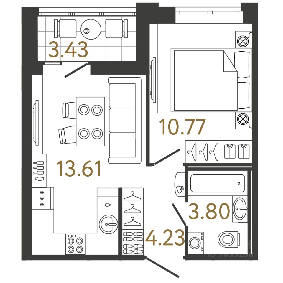 1-комн.кв., 32,4 м², 4/17 этаж