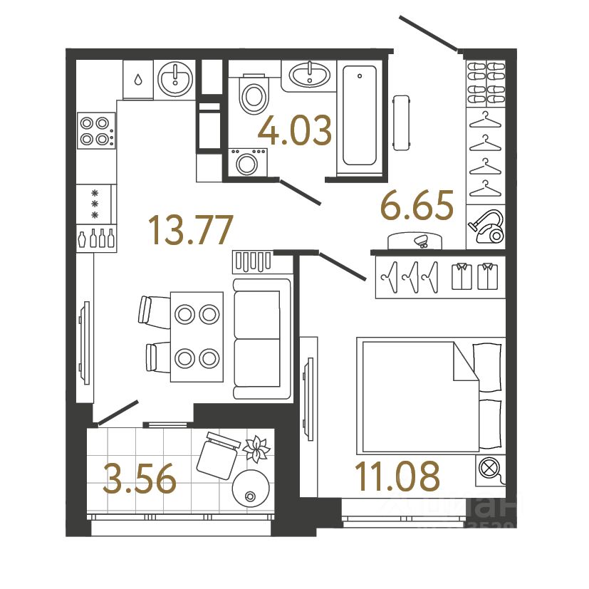 1-комн.кв., 35,5 м², 3/17 этаж