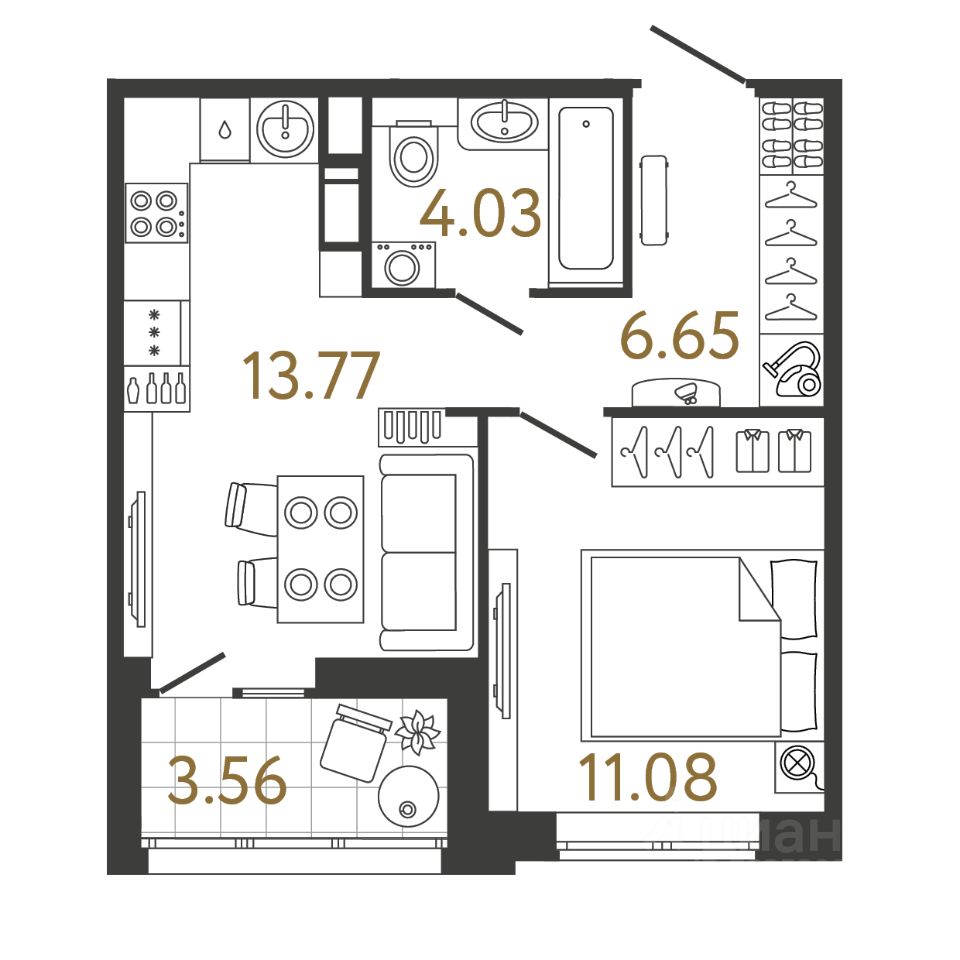 1-комн.кв., 35,5 м², 7/17 этаж