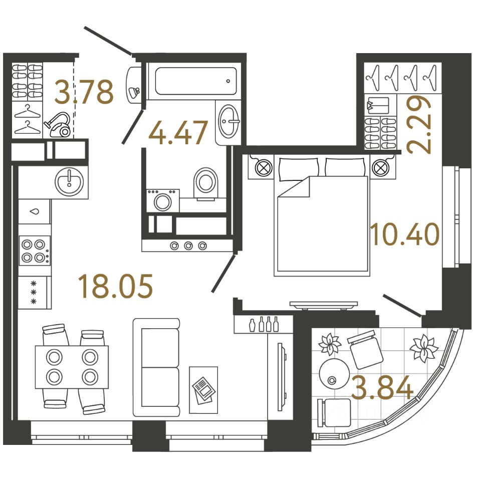1-комн.кв., 39 м², 7/17 этаж