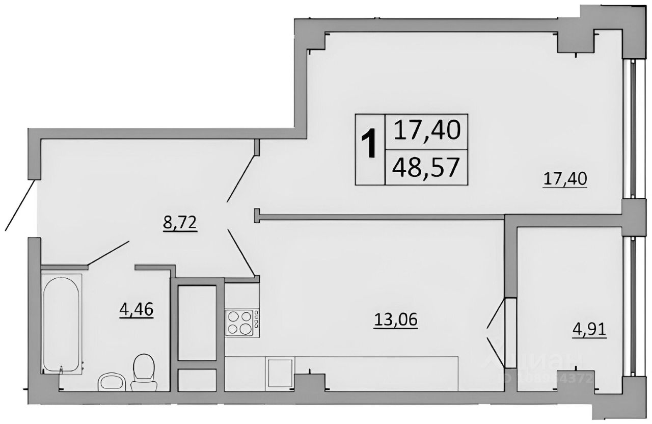 Планировка этой квартиры по данным Циан