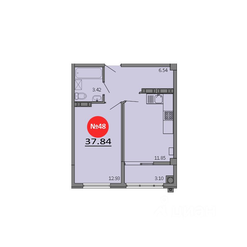 1-комн.кв., 37,8 м², 8/8 этаж