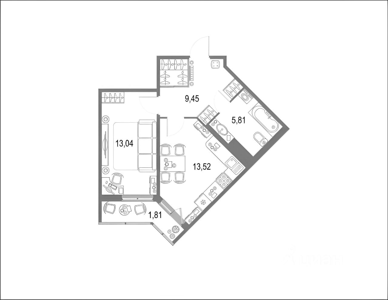 Планировка этой квартиры по данным Циан