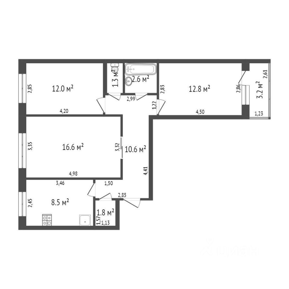 Планировка этой квартиры по данным Циан