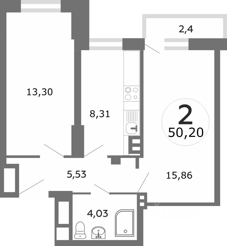 Планировка этой квартиры по данным Циан