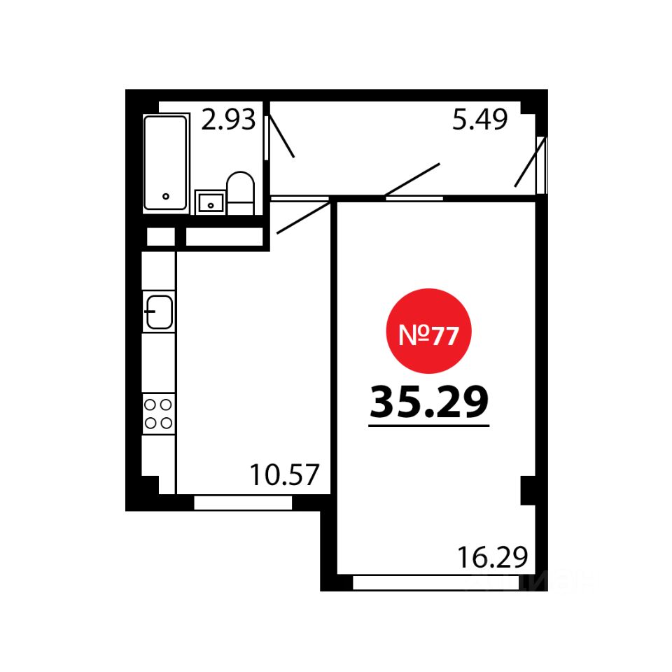 1-комн.кв., 35,3 м², 4/4 этаж