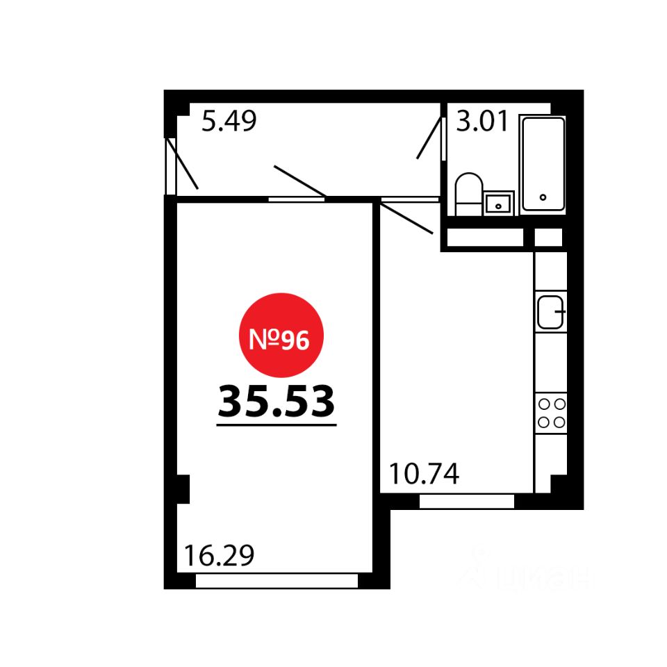 1-комн.кв., 35,5 м², 4/4 этаж
