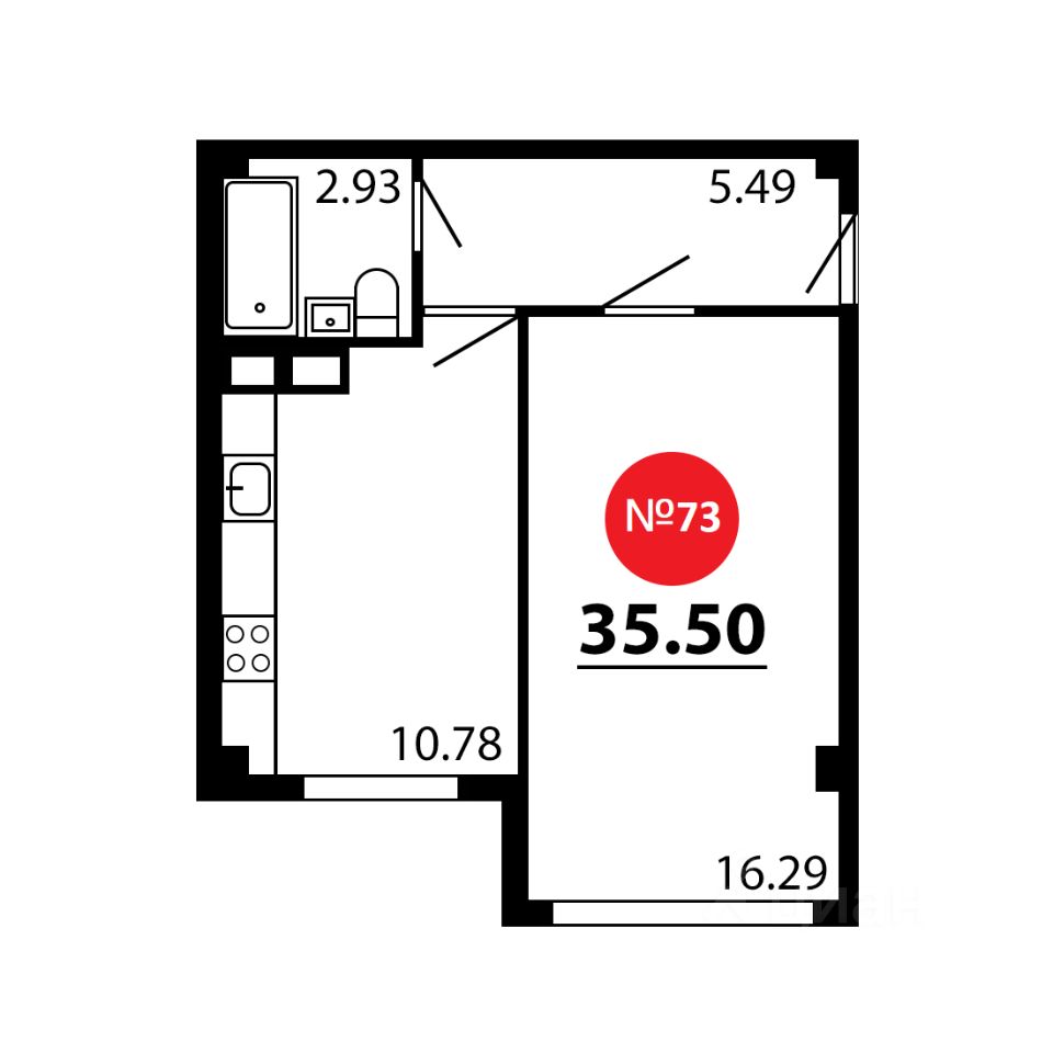 1-комн.кв., 35,5 м², 3/4 этаж
