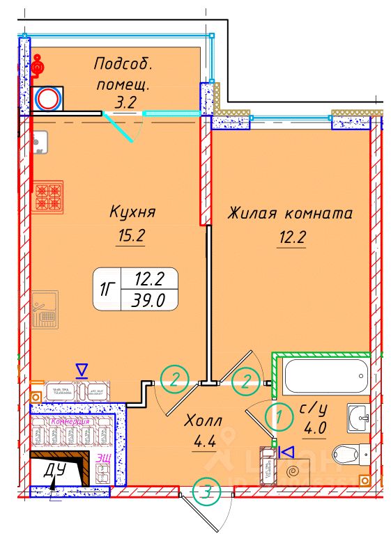 1-комн.кв., 39 м², 18/22 этаж