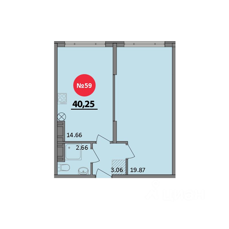 1-комн.кв., 40 м², 8/8 этаж