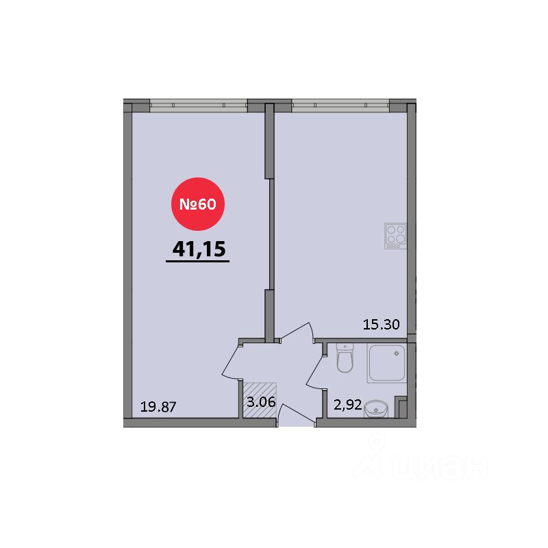 1-комн.кв., 40,9 м², 8/8 этаж