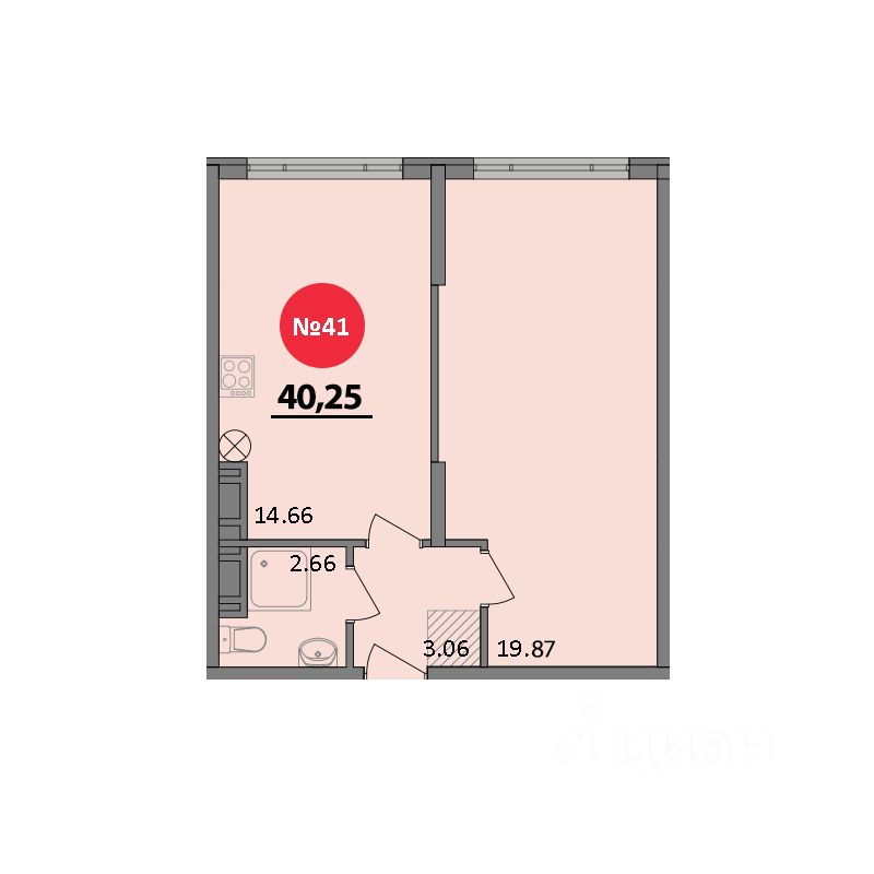 1-комн.кв., 40,2 м², 2/8 этаж