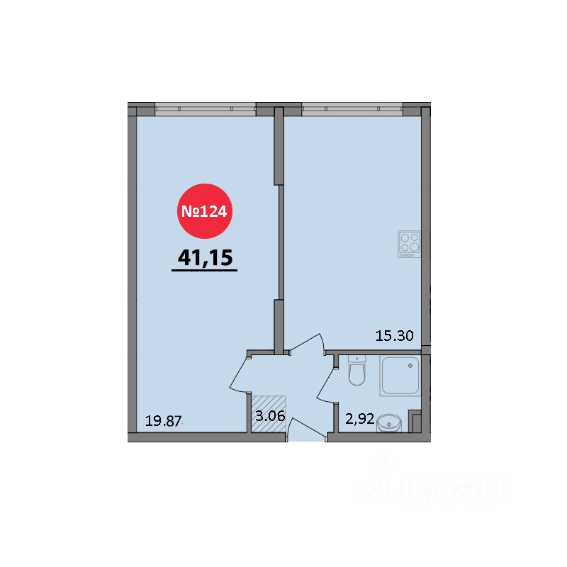 1-комн.кв., 41,1 м², 8/8 этаж