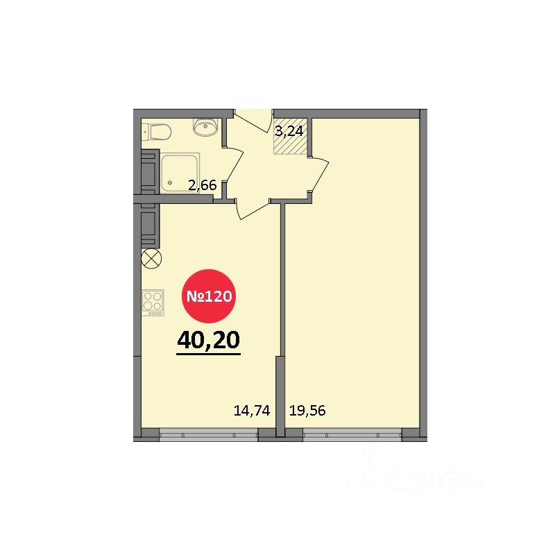 1-комн.кв., 40,2 м², 5/8 этаж