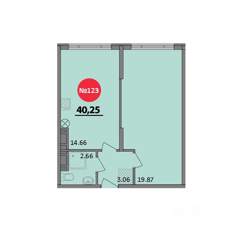 1-комн.кв., 40,2 м², 3/8 этаж