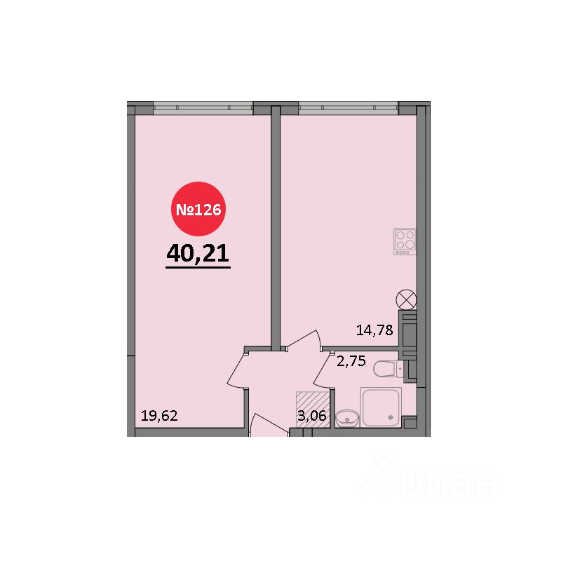 1-комн.кв., 40,2 м², 2/8 этаж