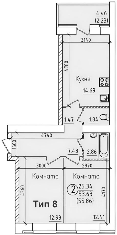 Планировка этой квартиры по данным Циан